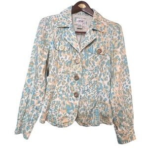 Live A Little Jacket White, Blue & Gold Leopard Print Fitted Size Small